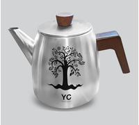 YC Yang Chai Stainless Steel Teapot with Strainer Insert (1.1 L) - Double-Walled Thermal Teapot - Tea Pot with Strainer Made of 304 Stainless Steel - Tea Maker with Oak Wood Handles - Tea Pot for