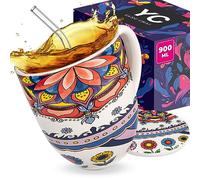 YC YANG CHAI YC Tranquility Jumbo Cup 900 ml - XXL Cup Large Bone Porcelain - Tea Cup Large Tea Cup Gift Set with Saucer - Tea Cups Large - Cup Gift for Women Men - YC Tranquility