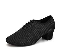 YCALCP Women's Ballroom Dance Shoes Closed Toe Lace up Low Heel Professional Latin Teaching Dance Practice Shoes,Model LHD-301, Black, 2 UK