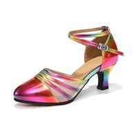 YCALCP Women's Ballroom Dance Shoes Latin Salsa Closed Toe Low Heel Tango Performence Dancing Shoes Rubber Sole,Colorful,5UK