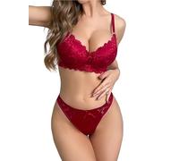 YCAngela Lace Bralette and Panty Set, Push Up Bras with Adjustable Straps Lingerie Sets for Women UK, Large Bosom Underwire Bra C-E Cup Red XL