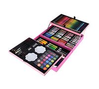 Ycauty Colorful Portable Drawing Art Box Set for Kids Safe Pigment 2 Layer Aluminum Suitcase for Painting Fun