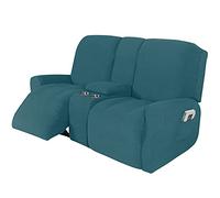 YCBDD Contemporary Recliner Sofa Slipcover, Turquoise, Solid, 2 Seater, Cup Holders, Side Pocket, Recliner, Polar Fleece, Relaxing