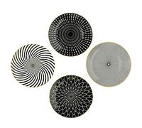 YCBH 8 Inch Set of 4 Assorted Designs, Porcelain Plates With Patterns,Black Ceramic Dessert Plates, Dishware with Golden Rim for Sandwiches Salad Pasta, Microwave Oven Dishwasher Safe (A)