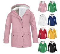 YCBMINGCAN Girls Boys Fleece Lined Raincoat | Kids Warm Waterproof Windproof Jacket with Hood | Winter Parka with Pockets Zip & Snap Closure School Coat Outerwear for Cold Weather Ages 3-14