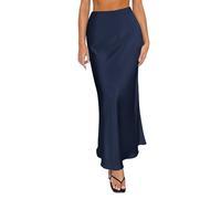 YCBMINGCAN Spring Summer Skirts Satin Skirt High Waist Maxi Cocktail Party Wedding A Line Long Skirts Corduroy Skirts Women, navy, L