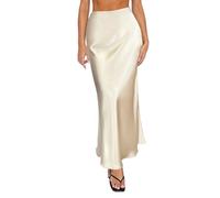 YCBMINGCAN Spring Summer Skirts Satin Skirt High Waist Maxi Cocktail Party Wedding A Line Long Skirts Corduroy Skirts Women, beige, XS