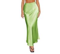 YCBMINGCAN Spring Summer Skirts Satin Skirt High Waist Maxi Cocktail Party Wedding A Line Long Skirts Corduroy Skirts Women, Mint Green, S