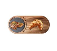 YCBTREE Acacia Wood Serving Board, Wood Serving Platter with Slate Snack Board Slate Platter Appetiser Plate for Cheese Fruit Steak Sushi Party Family Restaurant (Oval)
