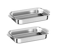 YCBTREE Set of 2 Stainless Steel Baking Trays with Handles - 37x22x5cm Oven & Dishwasher Safe Bakeware, Brushed Finish for Roasting, Lasagna, Pizza, Cookies (41x24x8cm)