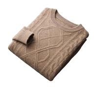 YCCHAH Sweaters Autumn and Winter New Men's Sweater Round Neck Five-pin Three-strand Thickened Diamond Soft Waxy Loose Casual Sweater for Men Sweaters For Men(E,S)