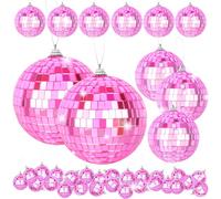 YCCOKJJ 41 Pcs Disco Balls Pink Mini Disco Mirror Ball with Hanging String, Hanging Mirror Balls Different Sizes 4/3/2/1.2 inch Reflective Glitter Ball Disco Party Decorations for DJ Club Christma