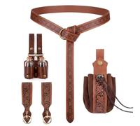 YCDKK Medieval Clothing Women's Witch Accessories, Medieval Belt, Faux Leather Bag, Magic Potion Bottle, Witch Costume Accessories, Viking Clothing for Halloween Wizard Costume, Brown, Pack of 5