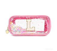 YCDKK The 26 Letters Clear Pink Pencil Case for Girls, Small Cute Transparent Pencil Case with A-Z Initial Design for School & Office, Portable Exam Zipper Pouch for Students, Teens & Women (L)