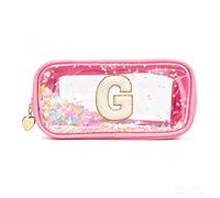 YCDKK The 26 Letters Clear Pink Pencil Case for Girls, Small Cute Transparent Pencil Case with A-Z Initial Design for School & Office, Portable Exam Zipper Pouch for Students, Teens & Women (G)