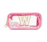 YCDKK The 26 Letters Clear Pink Pencil Case for Girls, Small Cute Transparent Pencil Case with A-Z Initial Design for School & Office, Portable Exam Zipper Pouch for Students, Teens & Women (W)