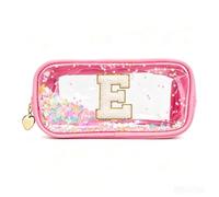 YCDKK The 26 Letters Clear Pink Pencil Case for Girls, Small Cute Transparent Pencil Case with A-Z Initial Design for School & Office, Portable Exam Zipper Pouch for Students, Teens & Women (E)