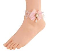 YCDtop Anklets Ankle Bracelets Lace Anklet Pink Bow Pearl Women's Foot Ornament Small Ornament