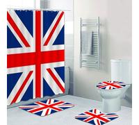 YCDtop Shower Curtain 4 Piece Set Vintage Union Jack Bathroom Shower Curtain Flag of United Kingdom UK Flag Bathroom Mat Toilet Lid Bathtub Decor 71 * 71 inches
