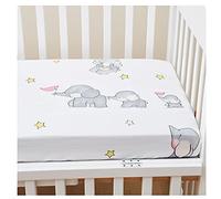 YCDZSW Cotton Cot Bed Mattress Protector,Extra Deep Fitted,Breathable Mattress Cover for Baby Toddler Children Cotbed,Safe Dyeing (Elephant,Mattress: 130x70cm)