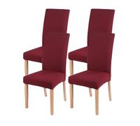 YCDZSW Dining Room Chair Cover, Stretch Velvet Chairs Covers, Removable Dining Chair Cover, Washable Chairs Protector, for Room, Hotel, Kitchen, Ceremony (Wine Red,Set of 4)