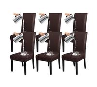 YCDZSW Waterproof Dining Room Chair Covers 1/2/4/6 Pack, Stretch PU Chairs Cover, Universal Chair Covers, for Hotel, Ceremony, Banquet, Restaurant, Home (Brown,Set of 6)
