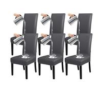 YCDZSW Waterproof Dining Room Chair Covers 1/2/4/6 Pack, Stretch PU Chairs Cover, Universal Chair Covers, for Hotel, Ceremony, Banquet, Restaurant, Home (Grey,Set of 6)