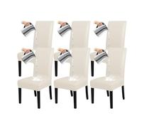 YCDZSW Waterproof Dining Room Chair Covers 1/2/4/6 Pack, Stretch PU Chairs Cover, Universal Chair Covers, for Hotel, Ceremony, Banquet, Restaurant, Home (White,Set of 6)