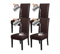 YCDZSW Waterproof Dining Room Chair Covers 1/2/4/6 Pack, Stretch PU Chairs Cover, Universal Chair Covers, for Hotel, Ceremony, Banquet, Restaurant, Home (Brown,Set of 4)