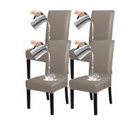 YCDZSW Waterproof Dining Room Chair Covers 1/2/4/6 Pack, Stretch PU Chairs Cover, Universal Chair Covers, for Hotel, Ceremony, Banquet, Restaurant, Home (Grey-Brown,Set of 4)