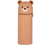 YceLon 1 Piece Brown Bear Pencil Holder, 2 in 1 Soft Silicone Pencil Case, Cute Design for School and Office