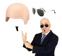 YceLon Pitbull Costume Set, Bald Cap Pitbull with Sunglasses and Fake Beard, Bald Cap for Party and Cosplay, One Size, Skin-friendly Materials