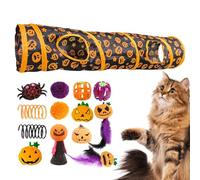 ycezw Cat Play Tunnel, Cat Tunnel for House Cats, Foldable Halloween Peekaboo Cave Cat Tubes, Interactive Toy with Pumpkin Pattern for Small Animals, Bored Cats