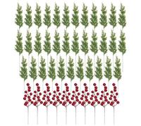 ycezw Christmas Greenery Stems,Christmas Stalks,Red Berry Stems Pine Branches | Cypress Leaf Stems, Christmas Floral Selections, Leaf Norfolk Pine Artificial Needles