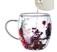 ycezw Double walled glass coffee cups, transparent double walled glass coffee cups with aesthetic dried flowers, high capacity heat resistant glasses incl