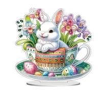 ycezw Peinture Artistique De Pierres Précieuses De Lapin, Kit De Peinture De Pierres Précieuses De Lapin | Kits De Peinture D'art Artisanal De Lapin D'oeuf De Pâques - Ornements De Bureau Double Face