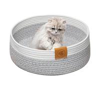 ycezw Round Woven Cat Bed, Soft Woven Cat Bed, Stylish Cotton Rope Kitten Nest | Kitten Sleeping Basket, Scratch Mat, Cotton Rope Nap Bed