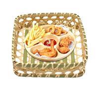 ycezw Serving Basket, Woven Wicker Storage Basket - Decorative Rustic Hollow Tray with Flat Bottom for Serving Potatoes, Sweets, Fruits and Vegetables, Cakes, Onions on a Table