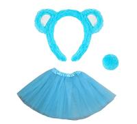 Ycfish 3 Pcs Plush Bear Ears Hairband Round Tail Tulle Skirt Set, Adjustable Animal Headband And Ballet Tutu Skirt, For Cosplay, Party, Performance, Costume Accessories Supplies (Bule)
