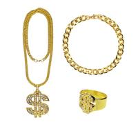 Ycfish Dollar Sign Necklace and Ring, Gold Chain Dollar Sign Necklace Pendant with Rhinestones, Adjustable Dollars Signs Necklaces, Hip Hop Punk Rapper for Men Woman Party Accessories (3)