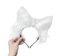 Ycfish Handmade Faux Fur Cat Ear Headband Cosplay Costume Party Cute Head Accessories for Halloween, Fluffy Wolf Fox Cat Ears Headband Costume Hair Hoop (white)