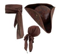 Ycfish Pirate Hat, Premium Pirate Hat for Adults, Halloween Captain Costume Accessory, TricornBrown Pirates Hat Theme Party Supplies Role Cosmetic Accessories (Multicolored-A)