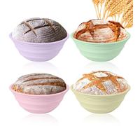 Ycgcp 4Pcs Silicone Banneton Bread Proofing Baskets, 9" Collapsible Sourdough Bread Baking Supplies Non-Stick Round Dough Proofing Bowl Containers Oven Safe for Various Tastes Bread Making-BPA Free