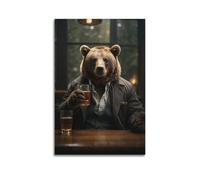 YCGYMX Animal Poster Funny, Pub, Drinking, Bear Guys in Black Poster Decorative Painting Canvas Wall Posters And Art Picture Print Modern Family Bedroom Decor Posters 08x12inch(20x30cm)