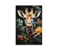 YCGYMX Animal Poster Interesting, Artistic, Flowers And Giraffes Poster Decorative Painting Canvas Wall Posters And Art Picture Print Modern Family Bedroom Decor Posters 08x12inch(20x30cm)