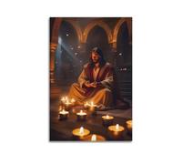 YCGYMX Christian Poster Jesus Poster Jesus with Candles in The Church Marvel Poster Decorative Painting Canvas Wall Posters for Bedroom Decor And Art Picture Print Modern Family 08x12inch(20x30cm)