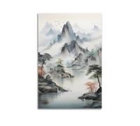 YCGYMX Landscape Poster Chinese Landscape Ink Painting Poster Decorative Painting Canvas Wall Posters And Art Picture Print Modern Family Bedroom Decor Posters 08x12inch(20x30cm)
