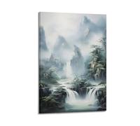YCGYMX Landscape Poster Chinese Landscape Waterfall Painting Poster Decorative Painting Canvas Wall Posters And Art Picture Print Modern Family Bedroom Decor Posters 16x24inch(40x60cm)