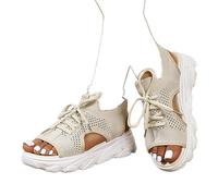 YChao Women Summer Athletic Shoes Sandals Mesh Casual Thick Soled Lace Up Sandals Open Toe Beach Shoes Wedge Sandals for Women,Beige,US7/EU38