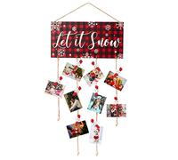 Ychelhr Christmas Card Holder Let It Snow Hanging Picture Holders with 30pcs Snowflake Wooden Photo Clips Picture Holder for Wall Xmas Greeting Card Display for Christmas Home Party Wall Decor